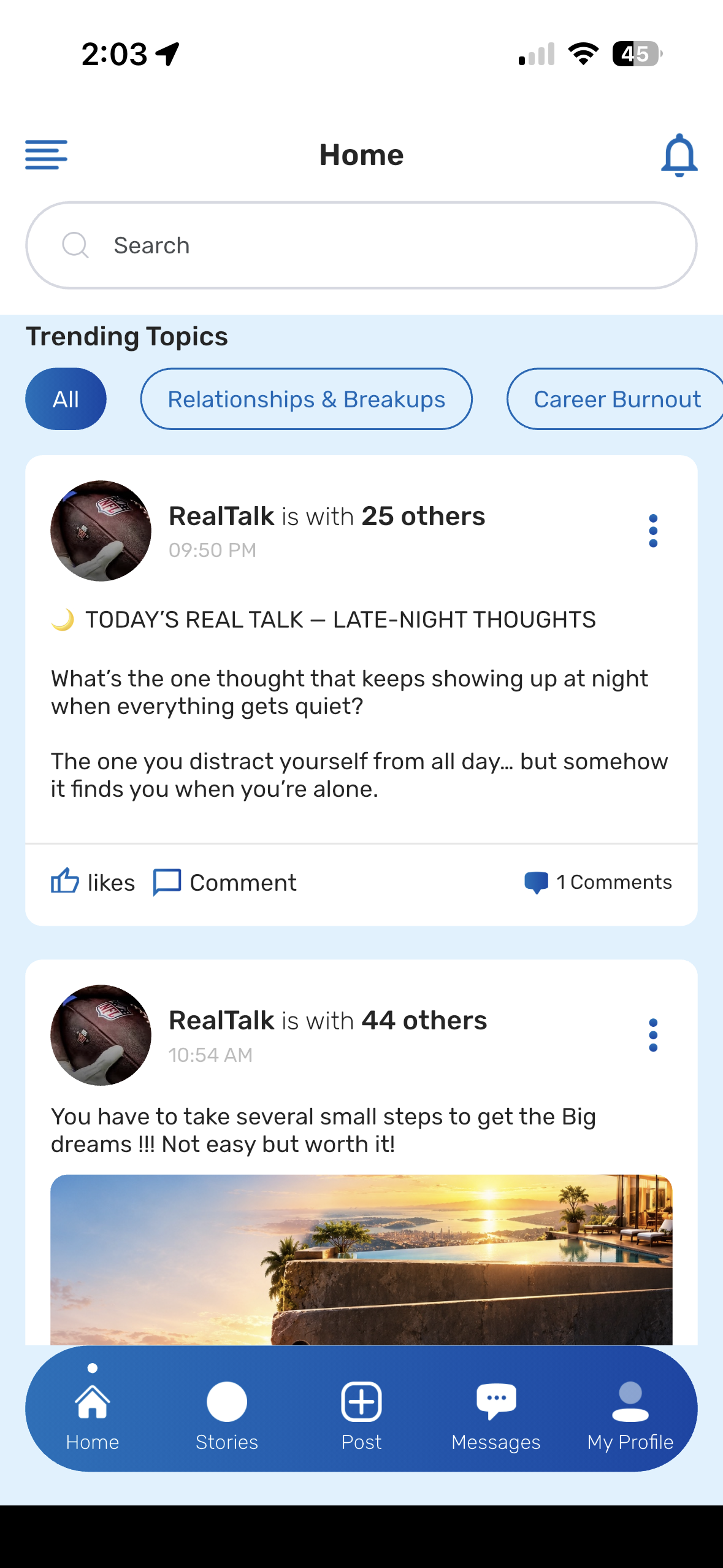 AnanaMUSTalk screenshot: Explore the home feed